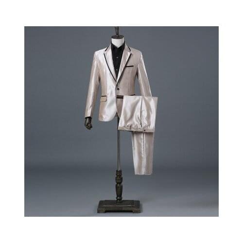 Jacket+Pants) Mens Champagne Business Wedding Stage Show Dress Slim Suit Costume Mens Classic Suits