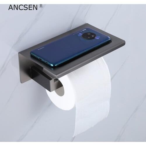 Gun-Grey Toilet Paper Holder Sanitary Paper Roll Holder Paper Towel Holder Mobile Phone Bathroom Multi-function Shelves