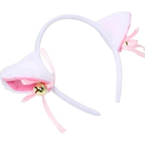 Plush Ears Headband with Bowknot Bells Anime Lolita Masquerade Hair Hoop 1XCA