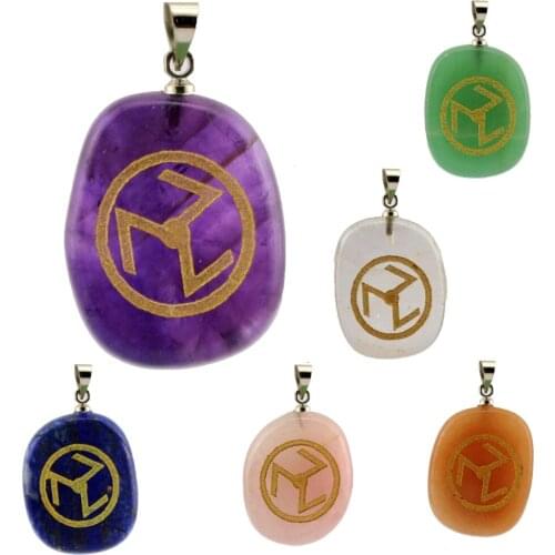 20x25mm Natural Stone Amethyst Pendant Runic Reiki Symbol Redstone Pendant For Jewelry DIY Necklace Sweater Chain Accessories