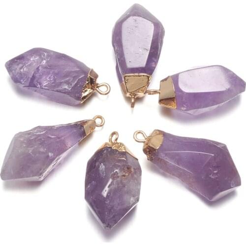 Natural Amethysts Stone Pendants Irregular Purple Crystal Stone Charms for Jewelry Making Necklace Bracelet Gift