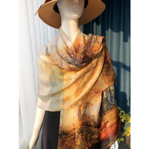 Romantic maple leaf silk scarf female winter Korean version wild long silk scarf Lady Women shawl dual-use