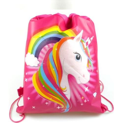 10pcs/lot Unicorn Theme Backpack Happy Birthday Party Non-woven Fabrics Drawstring Gift Bag Baby Shower Decorate Soccer Mochila