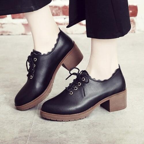 Vintage Square Heel Shoes Womens Pumps Spring Autumn 2021 Oxford Shoes for Women Casual Office Leather Shoes 41 42 43