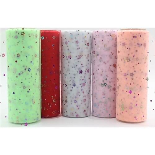 10yards 6inch Sequins Little Plum Blossom Tulle Rolls Wedding Decoration Mariage Glitter Tulle Roll DIY Tulle Fabric Craft Decor