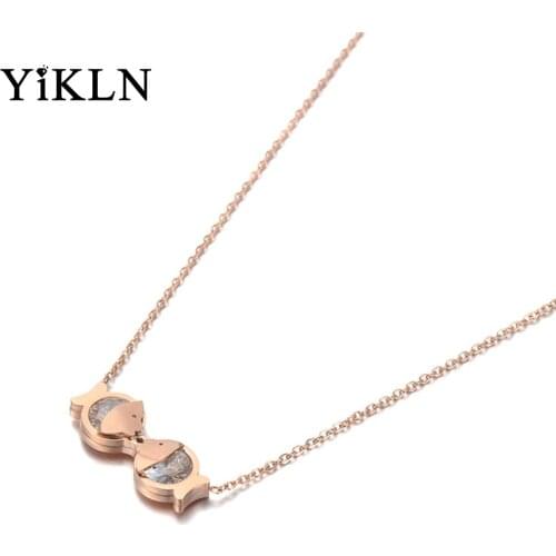 YiKLN Fashion Stainless Steel CZ Crystal Double Fish Charm Necklace Jewelry Lovely Pendant Chain Necklace For Women YN19114