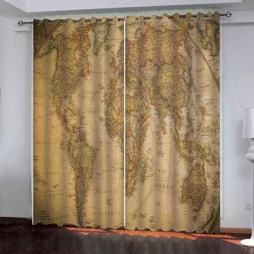 Map distribution map curtains Golden 3D Curtains Living Room Bedroom Kitchen Drapes Cortinas Customized size Blackout curtain