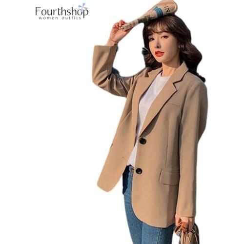 2021 New Blazer Jacket Women Casual Black Khaki Office Lady Work Suit Coat Fashion Outwear Long Sleeve Slim Blazers Female XXL