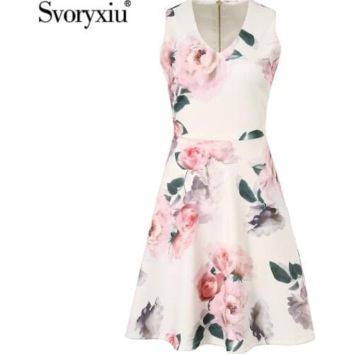Svoryxiu Runway Designer Summer Tank Short Dress Womens Elegant Flower Print Slim Dresses Vestdios