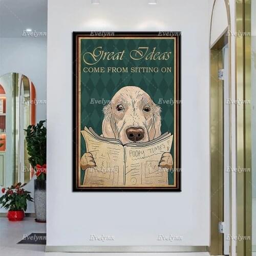 Golden Retriever Dog Lovers Great Ideas Come From Sitting On Retro Poster Home Restroom Toilet Decor Prints Wall Art Canvas