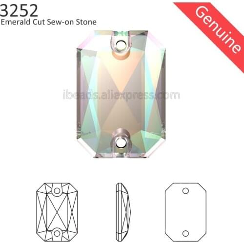 1 piece) Original crystal from Swarovski 3252 EmeraldCut sew-on Rhinestone with 2 holes for DIY jewelry clothing decoration