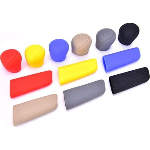 2pcs Universal Car Gear Hand Shift Knob Cover Silicone Handbrake Non-Slip Protectors Hand Brake Covers