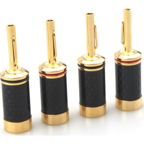 8Pcs Gold Plated Speaker cable Banana plug HiFi Audio Adapter Carbon Fiber Banana Plug Free Welding Speaker Connector
