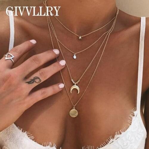Free Shipping Bull Horn Crescent Coin Pendant Necklaces For Women Beads Long Sweater Chain Gold Necklace Kolye