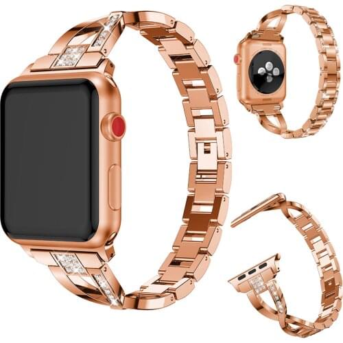 Shine Rhinestone Stainless Steel Strap for Apple Watch Band Series 3 2 1 Diamond Smart Watch Metal Bracelet for iWatch 42mm 38mm