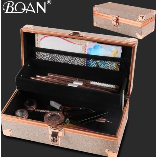 BQAN luxury Rectangle Double-layer Nail Art Tool Empty Storage Box Tweezers Clippers Pens Polishing Nail Buffer Files Container