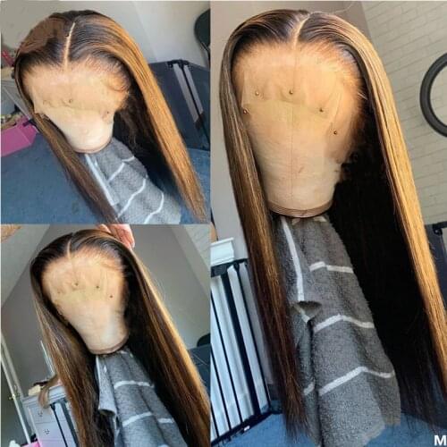 Brazilain Remy Ombre 1B27 Brown Colored Silky Straight Hair Preplucked 13*4 Lace Front Human Hair Wig For Women With Baby Hair