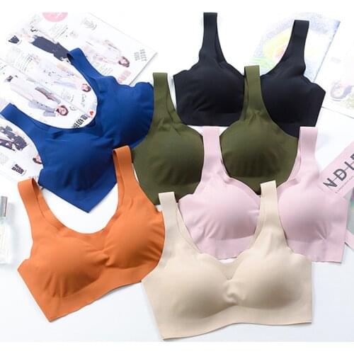 Q Chest For Women Comfortable Soft 1Pcs Seamless No Steel Ring L With Chest Padded Nylon Pure Color Vest Bras