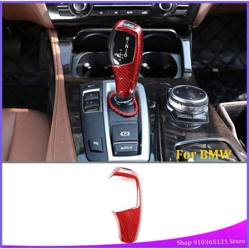For BMW F20 F30 F31 F34 X5 F15 X6 F16 X3 F25 X4 F26 F10 Red Real Carbon Fiber Left Right Hand Drive Car Gear Shift Head Trim
