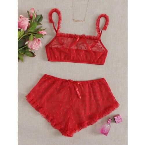 Erotic Babydoll High Stretch G-string Underwear Babydoll Nightwear Women Sexy Lingerie Dot Print Lace Lingerie