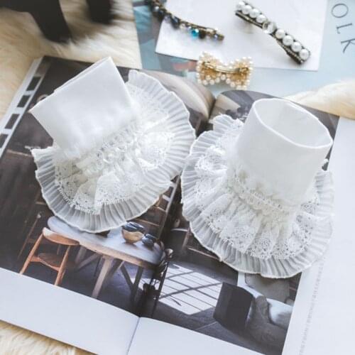 European Women Tiered Ruffles Lace Horn Cuffs Wrinkled Layered Princess Retro White Decorative Fake Sleeve Wrist Warmer