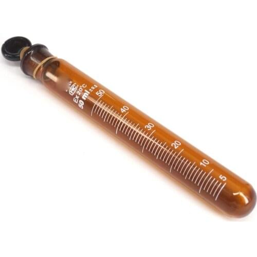 50ml Graduated Line Lab Brown Glass Test Tube Round Bottom with Stopper