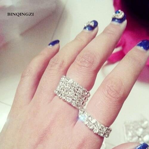 BINQINGZI Drop shipping Double row crystal ring fashion opening rings for women adjustable Female Party Anniversar Jewelry Anel