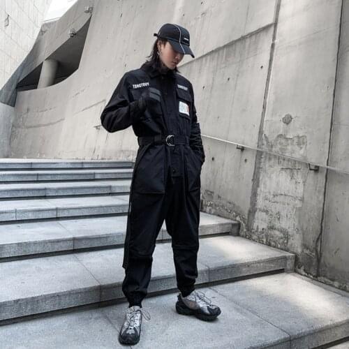Spring Summer Black Orange Jumpsuit Men Casual Cargo Pants Streetwear Japanese Fashion Harajuku Overalls