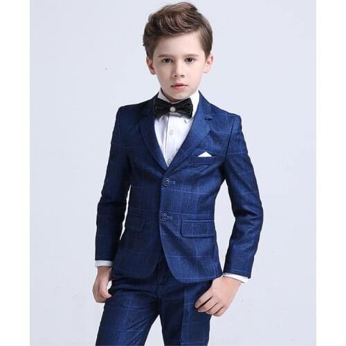 Three pieces jacket+pants+bow tie Boy suit set British spring middle school children Birthday dress suit teenage size 110-170