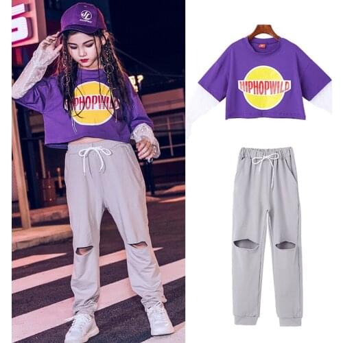 New Children Hip Hop Jazz Dance Costumes For Girls Long Sleeve Tops Trousers Suit Street Dance Stage Costume Rave Clothes SL2108