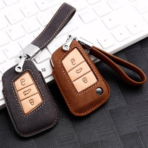Leather Car Remote Key Cover Case for Volkswagen VW Tiguan 2 mk2 Passat B6 B7 B8 Polo Golf 5 6 7 Golf mk5 mk6 mk7 T-ROC Touran