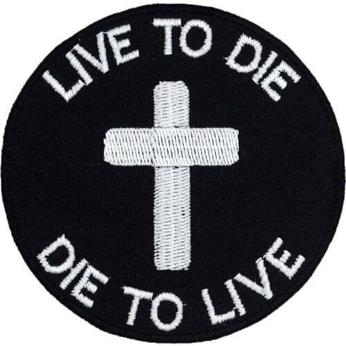 JESUS CROSS live to die Embroidered Applique Sewing Label punk biker Patches Clothes Stickers Apparel Accessories Badge