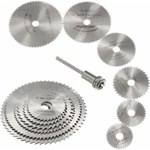 7pc Metal Circular Saw Disc Wheel Blades Shank High Speed Steel Mini Saw Blades with Mandrels Drill Warehouse Rotary Wood Cutout