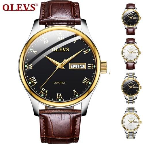 Luxury Brand OLEVS Men Quartz Week Display Watches Mens Date Clock Man Casual Genuine Leather Waterproof Luminous Wristwatch