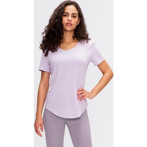 HOPE Plain Cotton Yoga Exercise Workout T-shirt Women Anti-sweat Hip-length Running Fitness Gym Short Sleeve Shirts Tee