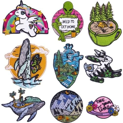 Mountain Adventure Patches Iron On Patch For Clothing Cute Animals Embroidered Patches For Clothes Appliques For T-shirt Badges