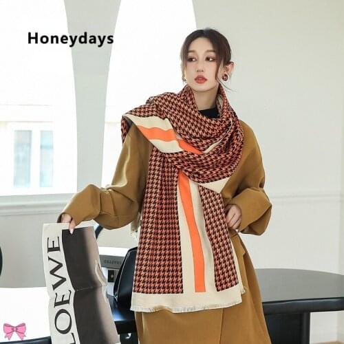 New Winter Warm Cashmere Scarf Houndstooth Print Shawl Thick Pashmina Blanket Long Ladies Scarves Bandana Bufanda Hijab Echarpe