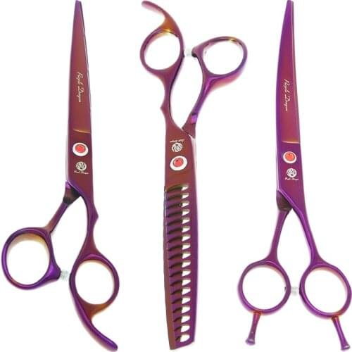 Purple Dragon 7 inch Dog Grooming Scissors Forceps Pet Hair Trimmer Japanese Steel Curved Cutting Animal Thinning Shears B0022B