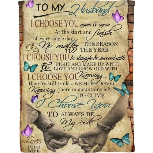 TOADDMOS Valentines Day Blanket Gift for Him to My Husband! Choose You Again and Again Soft Throw Blankets for Sofa Bedroom