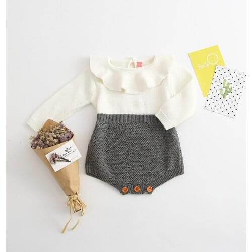 Newborn Baby Girl Clothing Lotus Leaf Collar Rompers Wool Knitting Tops Long Sleeve Romper Warm Outfits Clothes Baby Girls
