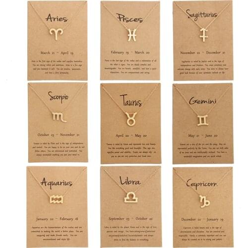 12 Constellation Necklaces for Women Girl Aries Capricorn Taurus Necklace Gold Gifts Message Card Pendant Jewelry