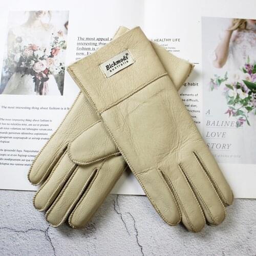Sheepskin fur gloves woman thick winter warm outdoor windproof finger splicing sewing multiple color leather Finger gloves