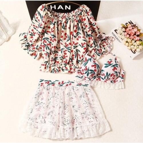 2020 Floral Beach Skirt Split Three-piece Cute Print Strap Tie Bikini Womens Swimwear Spa Bathing Suit Summer Womens Swimwear