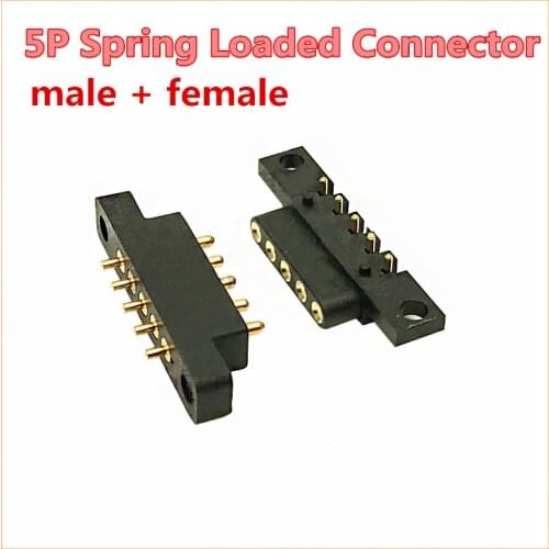 Pogo Pin 5 Pin Spring Loaded Connector 2.54 mm Pitch Through Holes With Flange Panel Mount Single Row Strip Female Male