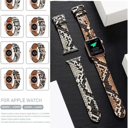 Leather Watchband for Apple Watch Series 44mm 40mm 6 se Strap Snake Pattern Bracelet for iwatch Band 5 4 3 42mm 38mm Accessories