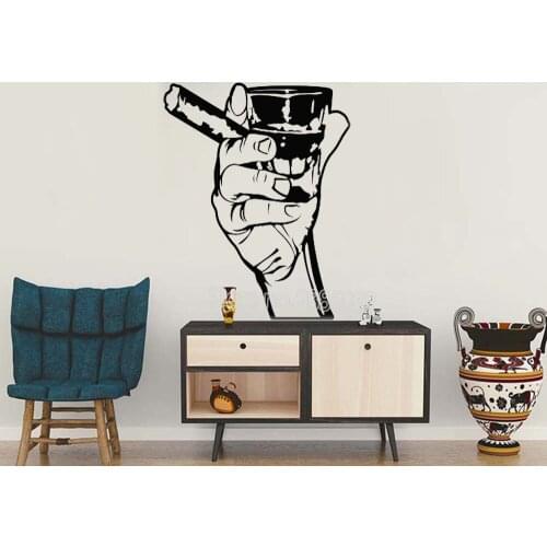 Hand Cigar Whiskey Wall Stickers Alcohol Man Cave Finger Wall Vinyl Decals Sofa Background Decor Mural Art Arm Retro Decal LC187