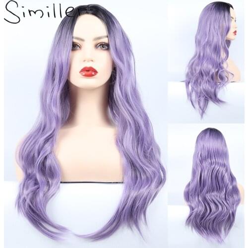 Similler Women Long Synthetic Wigs for Daily Use Black T Light Purple Ombre Curly Hair Heat Resistance Central Part