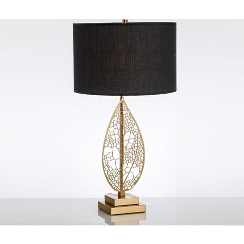 SGROW Modern Hotel Gold Leaves Stand Table Lamps for Living Room Study Black Fabric Lampshade da tavolo Desk Lighting Fixtures