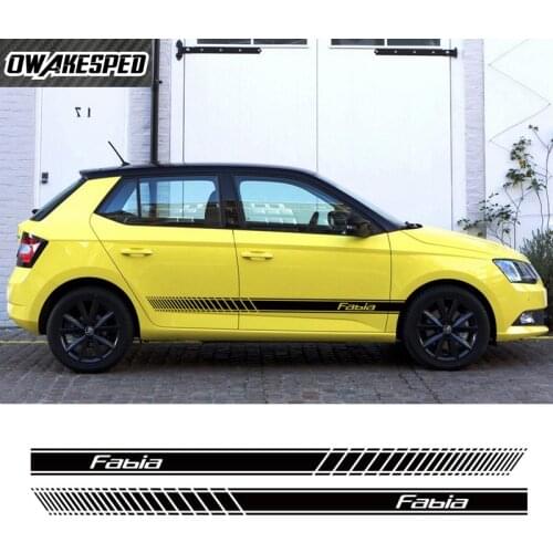 Sport Stripes Car Door Side Skirt Sticker For Skoda-Fabia Racing Styling Auto Body Decor Vinyl Decals Exterior Accessories