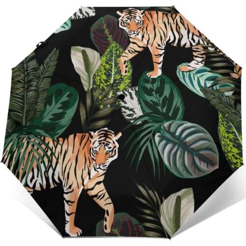 Wind Resistant Fully-Automatic Umbrella Tropical Walking Tiger Rain 3 Folding Parasol Travel Car Umbrella